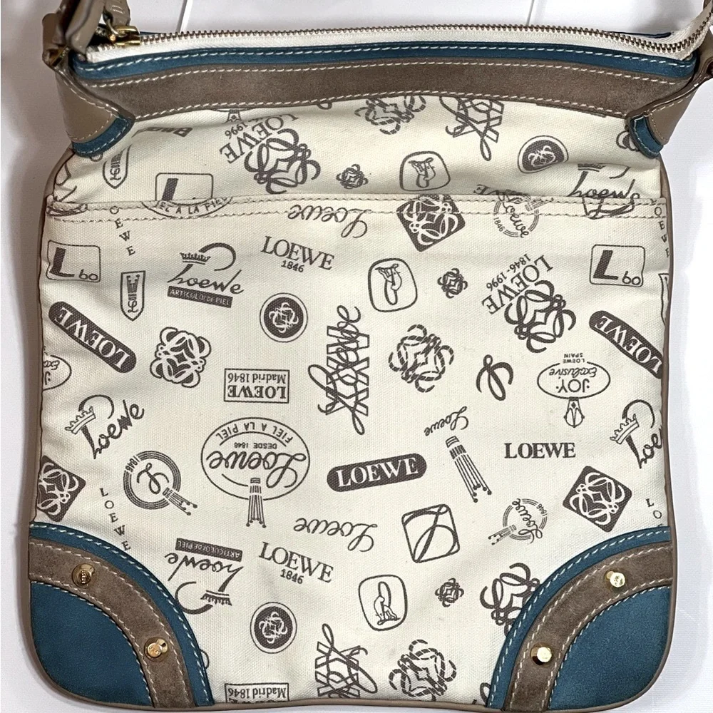 LOEWE RARE TAN AND TEAL 160TH ANNIVERSARY CANVAS CROSSBODY